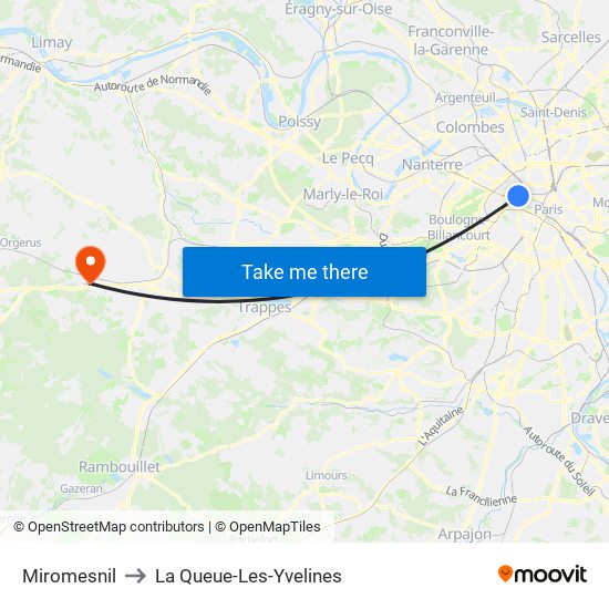 Miromesnil to La Queue-Les-Yvelines map