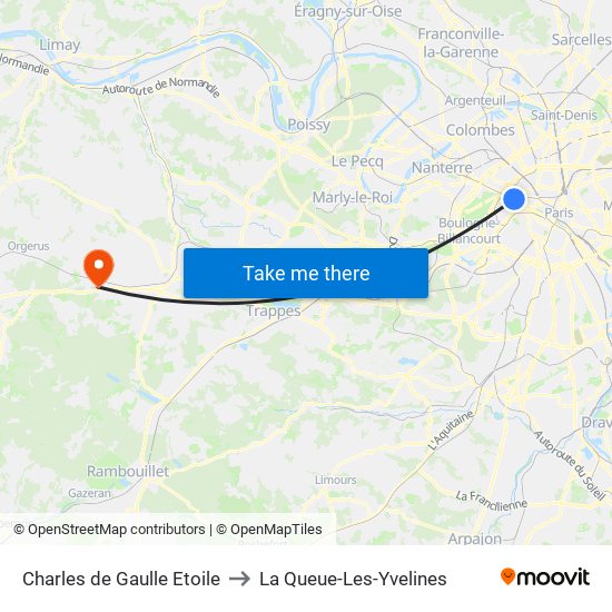 Charles de Gaulle Etoile to La Queue-Les-Yvelines map