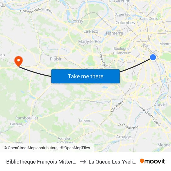 Bibliothèque François Mitterrand to La Queue-Les-Yvelines map