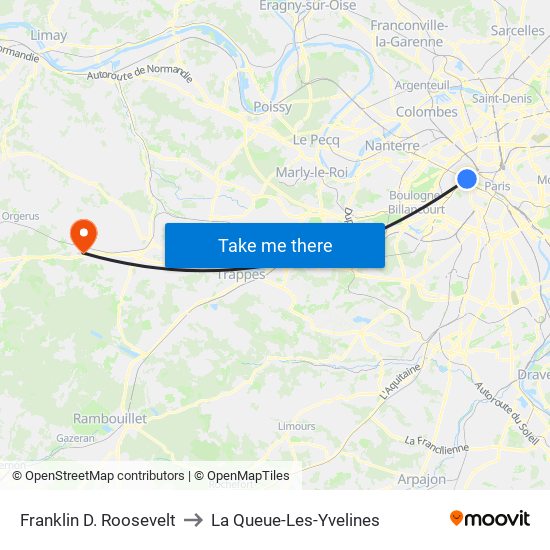 Franklin D. Roosevelt to La Queue-Les-Yvelines map