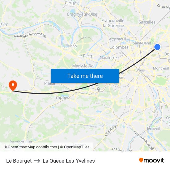 Le Bourget to La Queue-Les-Yvelines map