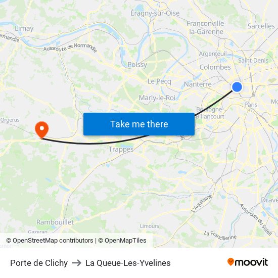 Porte de Clichy to La Queue-Les-Yvelines map