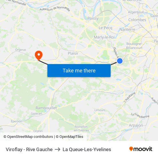 Viroflay - Rive Gauche to La Queue-Les-Yvelines map