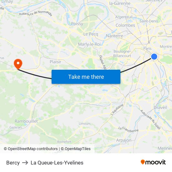 Bercy to La Queue-Les-Yvelines map