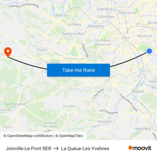 Joinville-Le-Pont RER to La Queue-Les-Yvelines map
