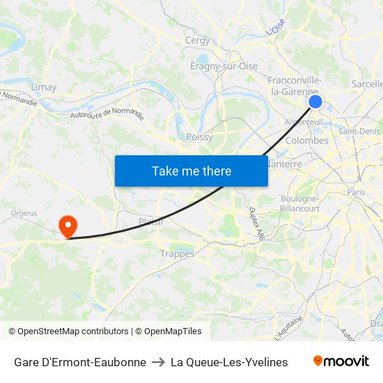 Gare D'Ermont-Eaubonne to La Queue-Les-Yvelines map