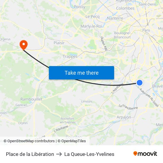 Place de la Libération to La Queue-Les-Yvelines map