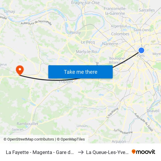 La Fayette - Magenta - Gare du Nord to La Queue-Les-Yvelines map