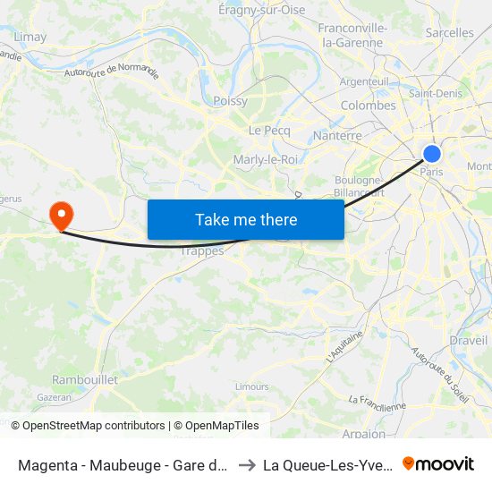 Magenta - Maubeuge - Gare du Nord to La Queue-Les-Yvelines map