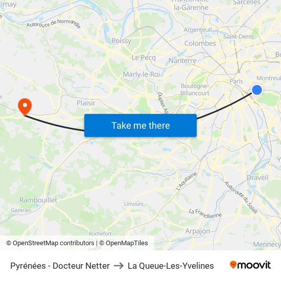 Pyrénées - Docteur Netter to La Queue-Les-Yvelines map
