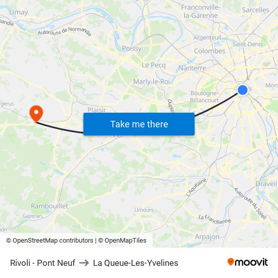 Rivoli - Pont Neuf to La Queue-Les-Yvelines map