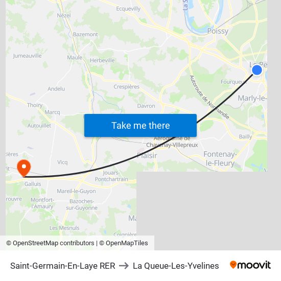 Saint-Germain-En-Laye RER to La Queue-Les-Yvelines map