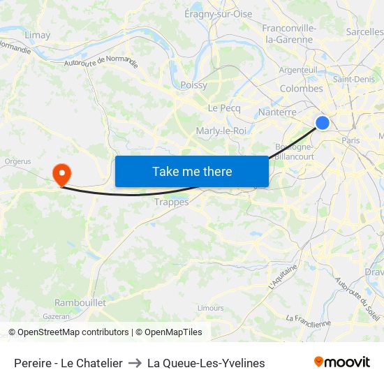 Pereire - Le Chatelier to La Queue-Les-Yvelines map