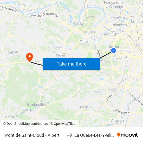 Pont de Saint-Cloud - Albert Kahn to La Queue-Les-Yvelines map