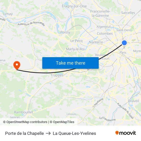 Porte de la Chapelle to La Queue-Les-Yvelines map