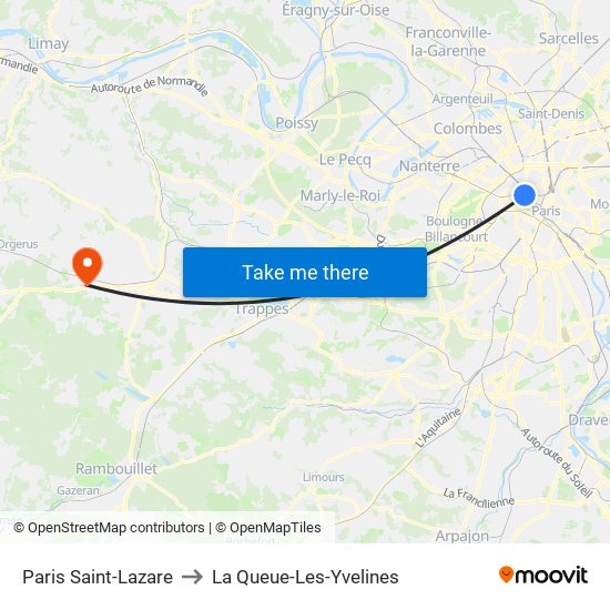 Paris Saint-Lazare to La Queue-Les-Yvelines map