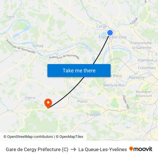 Gare de Cergy Préfecture (C) to La Queue-Les-Yvelines map
