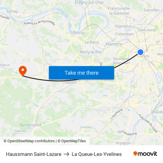 Haussmann Saint-Lazare to La Queue-Les-Yvelines map