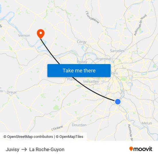 Juvisy to La Roche-Guyon map