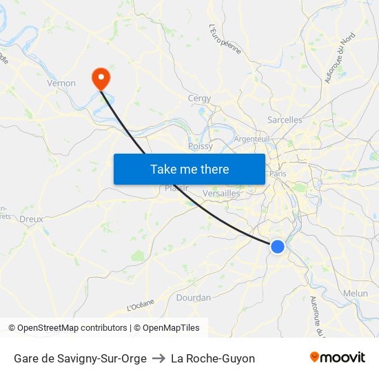 Gare de Savigny-Sur-Orge to La Roche-Guyon map