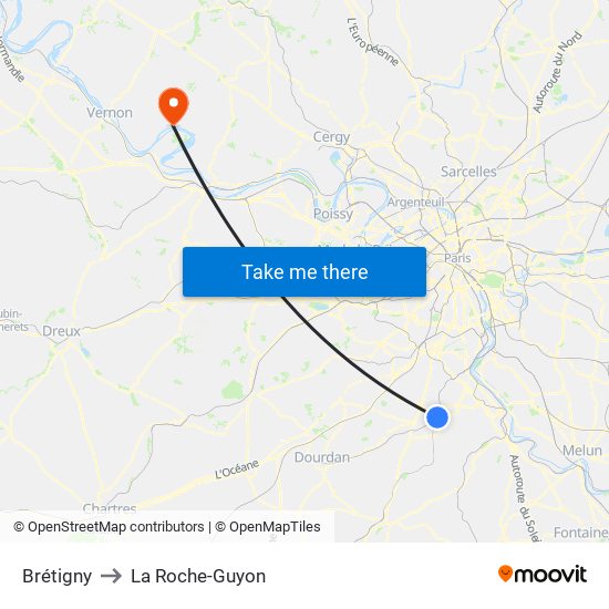Brétigny to La Roche-Guyon map