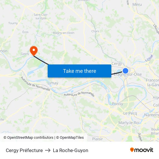 Cergy Préfecture to La Roche-Guyon map