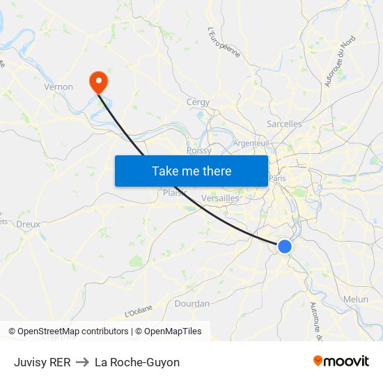 Juvisy RER to La Roche-Guyon map