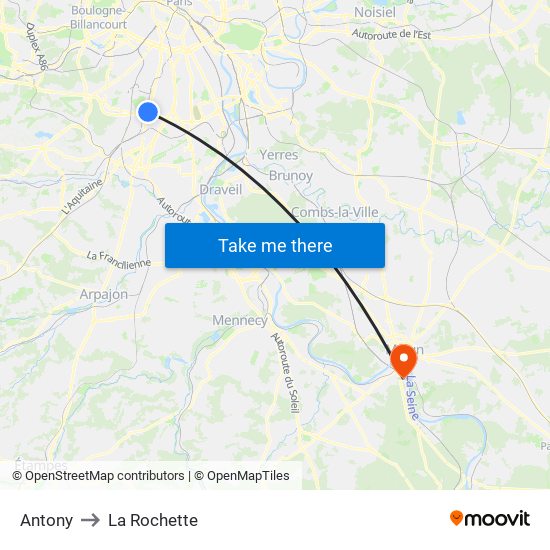 Antony to La Rochette map