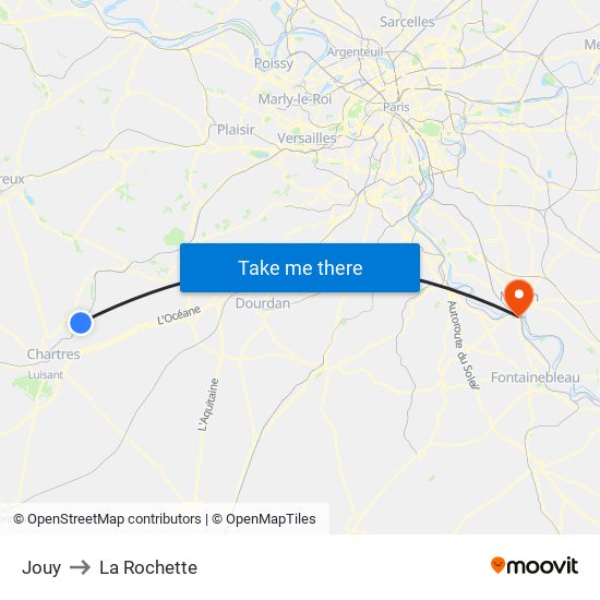Jouy to La Rochette map