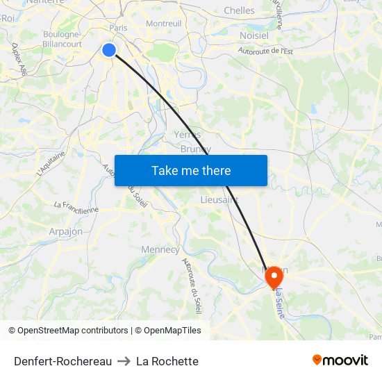 Denfert-Rochereau to La Rochette map