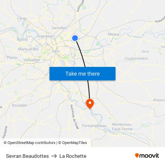 Sevran Beaudottes to La Rochette map