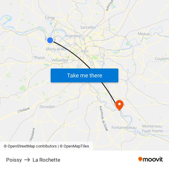 Poissy to La Rochette map