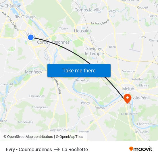 Évry - Courcouronnes to La Rochette map