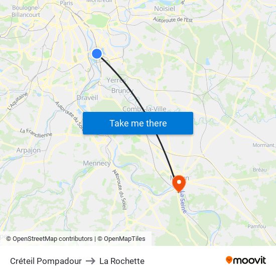 Créteil Pompadour to La Rochette map