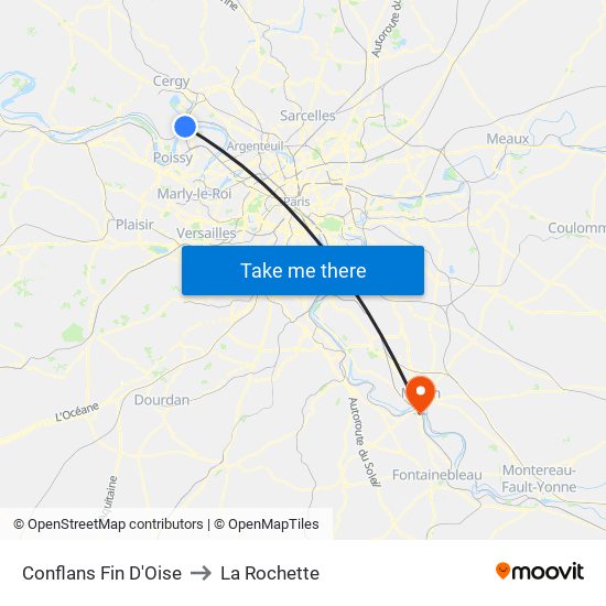 Conflans Fin D'Oise to La Rochette map