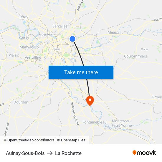 Aulnay-Sous-Bois to La Rochette map