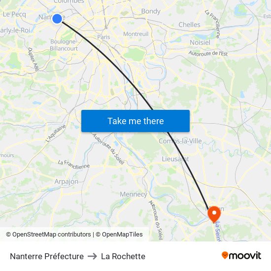 Nanterre Préfecture to La Rochette map