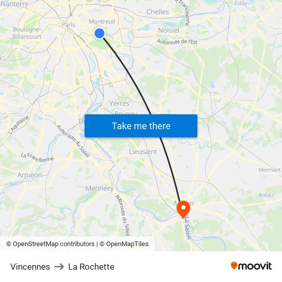 Vincennes to La Rochette map