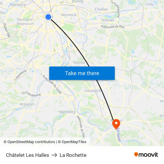 Châtelet Les Halles to La Rochette map