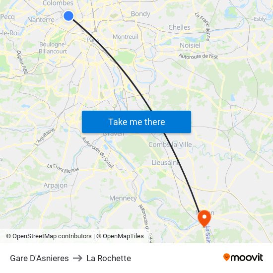 Gare D'Asnieres to La Rochette map
