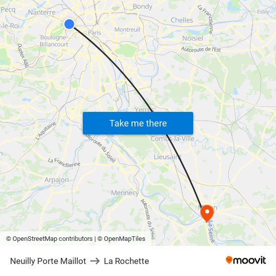 Neuilly Porte Maillot to La Rochette map