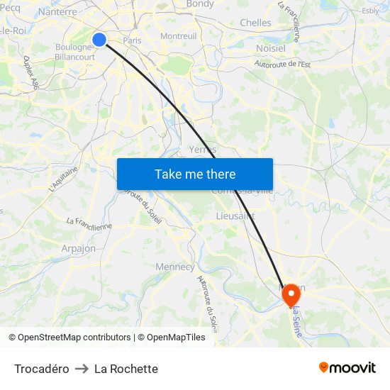 Trocadéro to La Rochette map