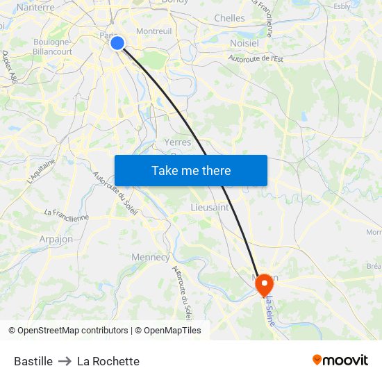 Bastille to La Rochette map