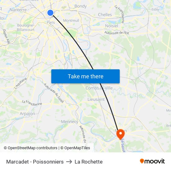 Marcadet - Poissonniers to La Rochette map