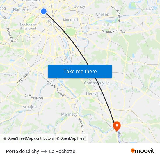 Porte de Clichy to La Rochette map