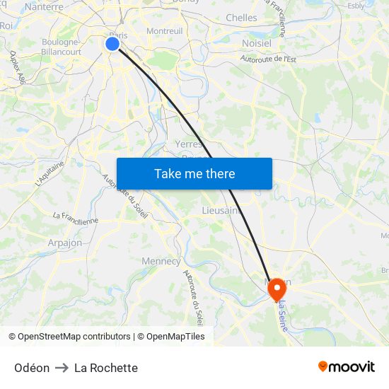 Odéon to La Rochette map