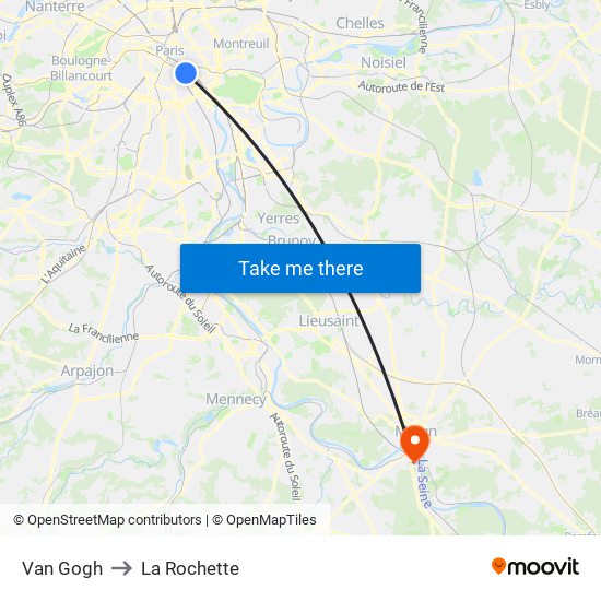 Van Gogh to La Rochette map