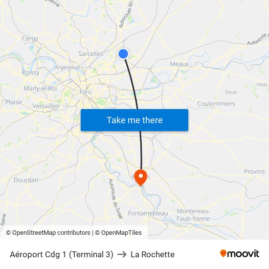 Aéroport Cdg 1 (Terminal 3) to La Rochette map