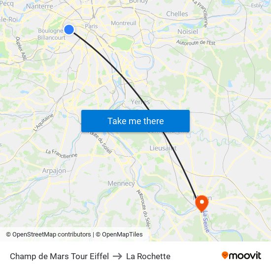 Champ de Mars Tour Eiffel to La Rochette map