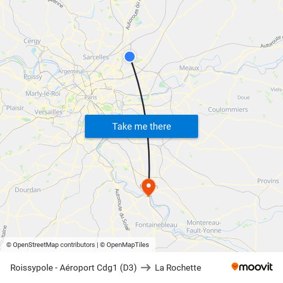 Roissypole - Aéroport Cdg1 (D3) to La Rochette map